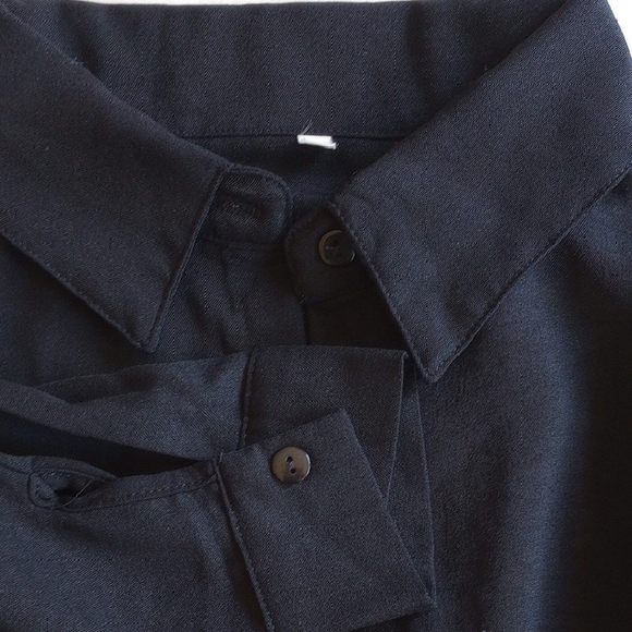 Set of 2 Qegar Long Sleeve Button-Down Blouse Shirt S Black Navy - Picture 4 of 7